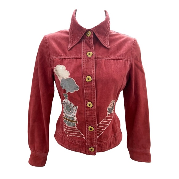 Roncelli Vintage 1970s Novelty Train Appliqué Denim Jacket Top Wearable Art Sz S - Picture 12 of 16